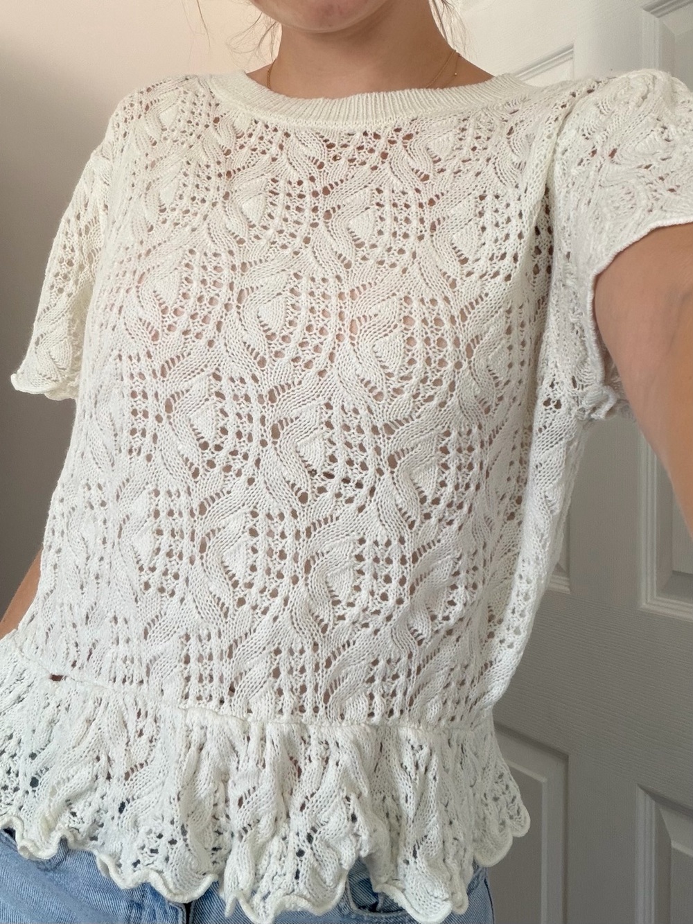 Women’s Cream Knit Lace Peplum Top